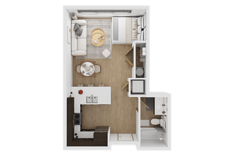 Floor plan for studio, 1 bath, 588 sqft